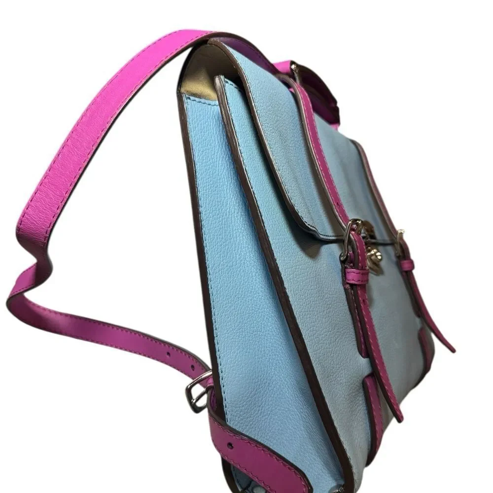 DOLCE & GABBANA Blue Leather Briefcase Backpack Top Handle Satchel Fuchsia Strap